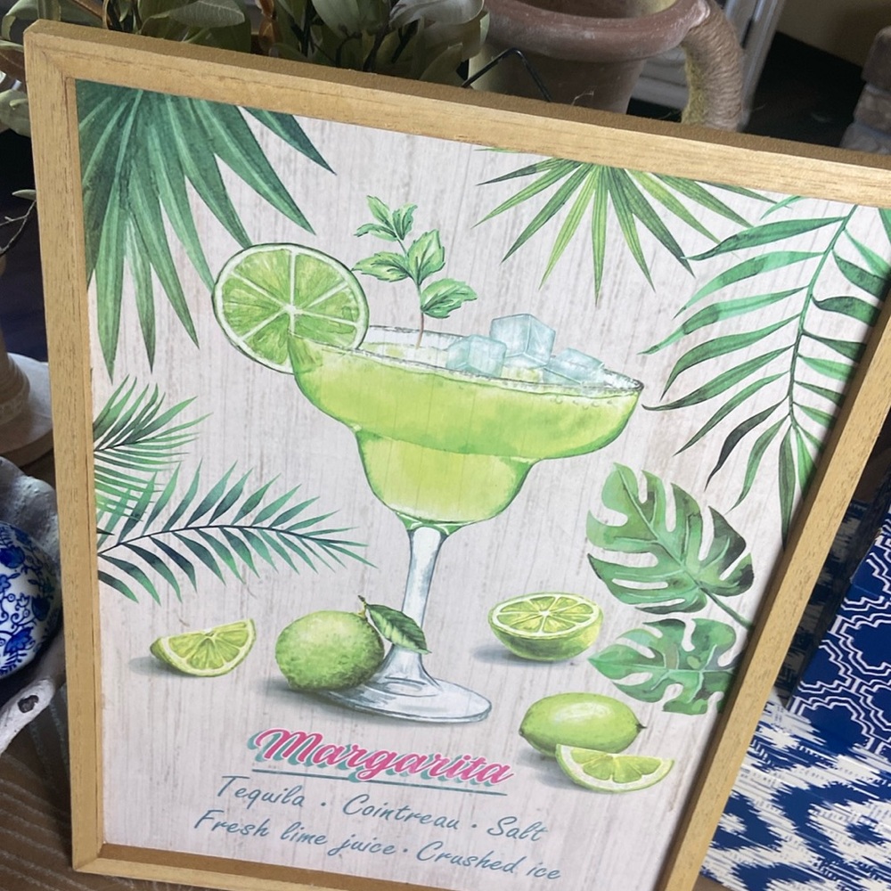 NEW! Vintage Inspired Tropical Margarita Recipe Framed Wood Sign - Picture 5 of 10
